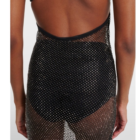 $595 Jonathan Simkhai Inaya Rhinestone Embellished Black Mesh Swim Coverup - Picture 5 of 17